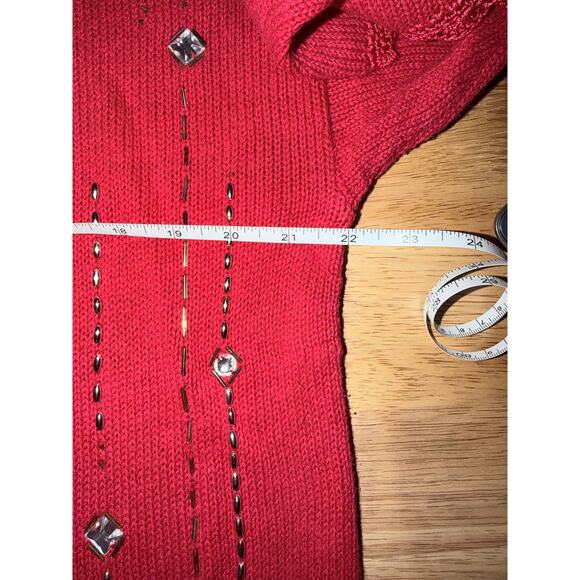 Vintage Red Beaded 1980s Knit Sweater Cotton Ramie Blend bling bedazzled - Picture 7 of 7